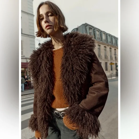 ZARA DOUBLE FACED FAUX FUR JACKET COAT PENNY LANE FAUX SUEDE 8372/221 SMALL XL - Picture 5 of 15